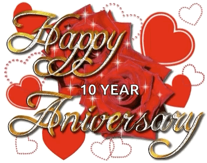 Happy 10th Anniversary Shining Red Hearts GIF