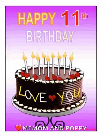 Happy 11th Birthday Card With Chocolate Cake