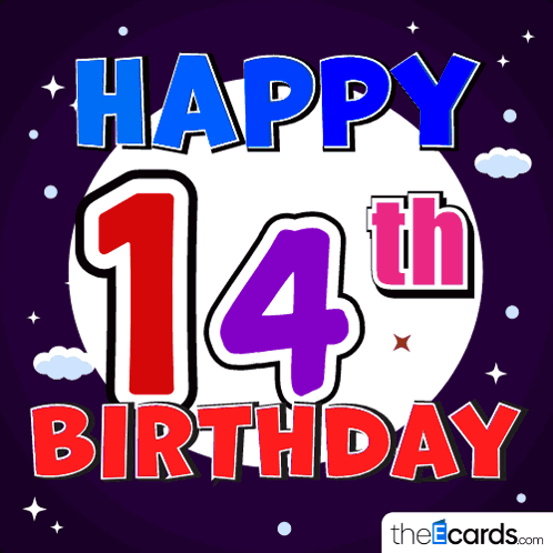 Happy 14th Birthday Card With Full Moon