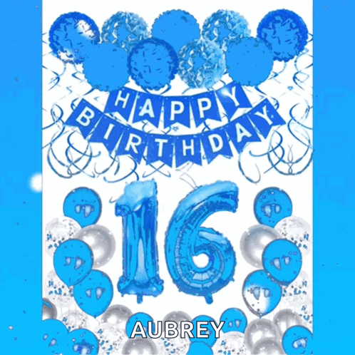 Happy 16th Birthday Banner with Blue Balloons