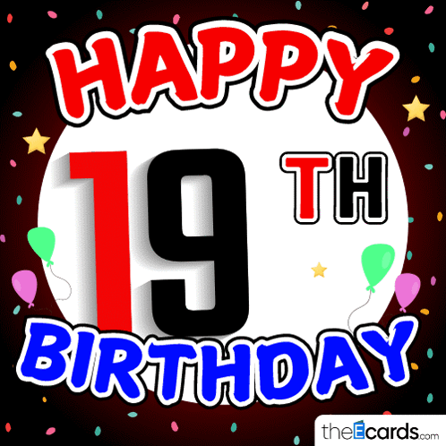 Happy 19th Birthday Poster with Balloons