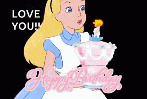Happy 1st Birthday Alice In Wonderland Blowing Candle GIF