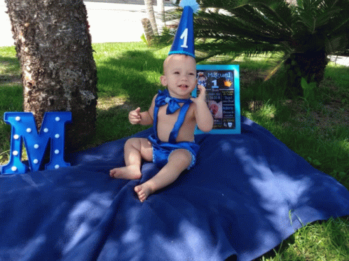 Happy 1st Birthday Baby Boy With Party Hat GIF
