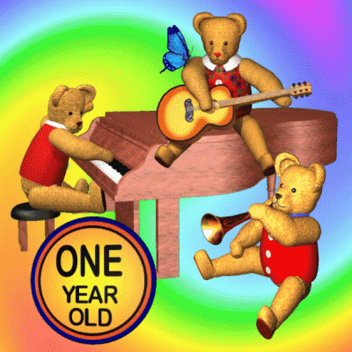 Happy 1st Birthday Bears Playing Instruments GIF
