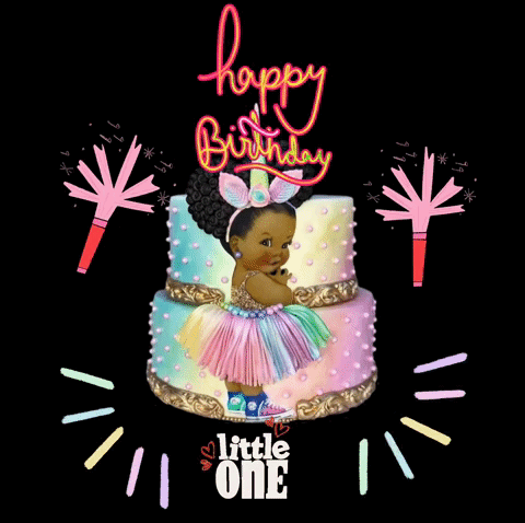 Happy 1st Birthday Cake With Baby Girl GIF