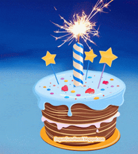 Happy 1st Birthday Cake With Sparkling Candle GIF