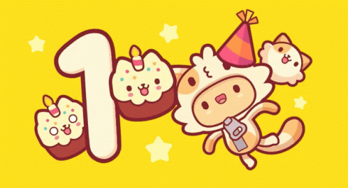 Happy 1st Birthday Cute Cats With Cupcakes GIF