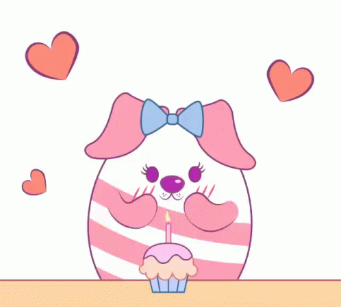 Happy 1st Birthday Pink Dog With Cupcake GIF