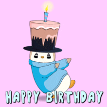 Happy 1st Birthday Pudgy Penguin With Cake Hat GIF