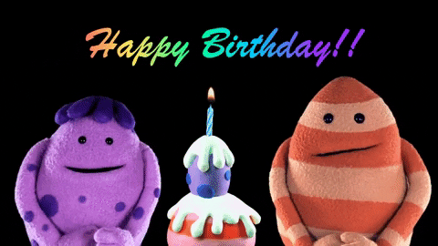 Happy 1st Birthday Puppets With Cake GIF