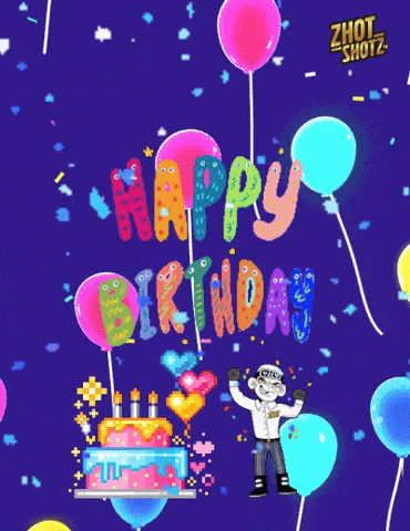 Happy 1st Birthday Rising Colorful Balloons GIF