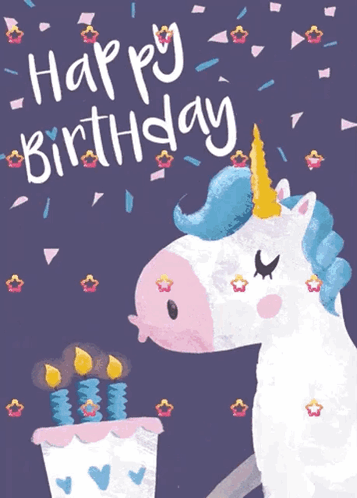 Happy 1st Birthday Unicorn Blowing Candles GIF