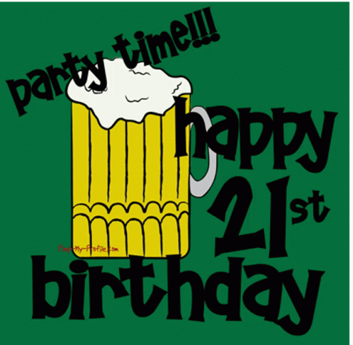 Happy 21st Birthday Party Time Mug Of Beer GIF