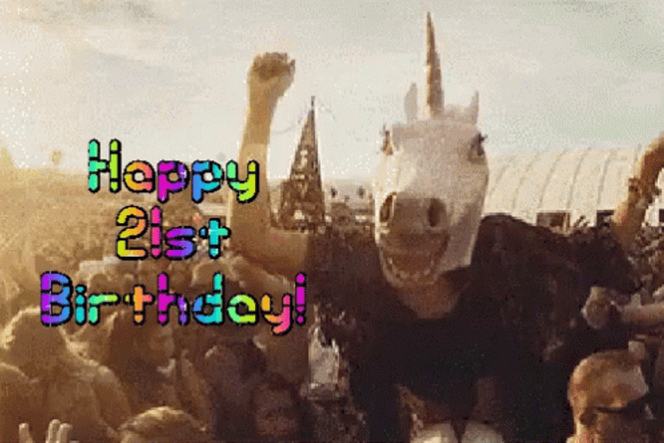 Happy 21st Birthday Unicorn Mascot Partying GIF