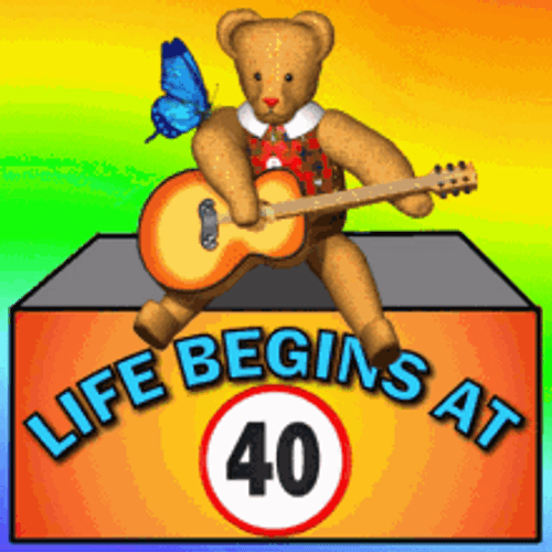 Happy 40th Birthday Animated Bear Playing Guitar GIF