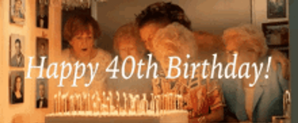 Happy 40th Birthday Blowing Cake Candles Old Women GIF