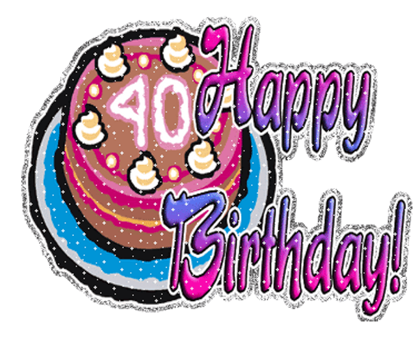 Happy 40th Birthday Cake Greeting Glitters GIF