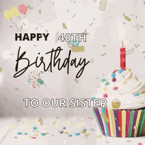Happy 40th Birthday to Our Sister With Cupcake and Candle