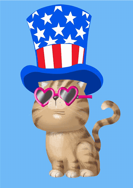 Happy 4th Cartoon Cat Patriotic Hat GIF