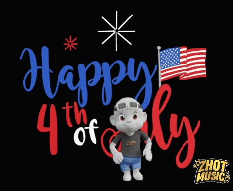 Happy 4th of July Blue on Black