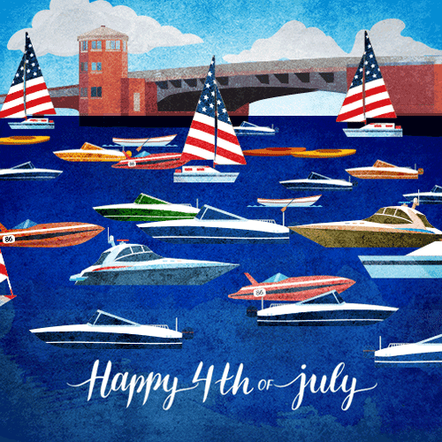 Happy 4th Of July Boats Waving American Flag Graphic Animation GIF