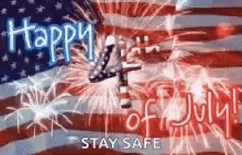 Happy 4th of July Fireworks and American Flag