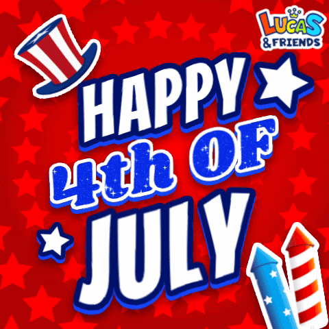 Happy 4th of July on Red Background with Stars