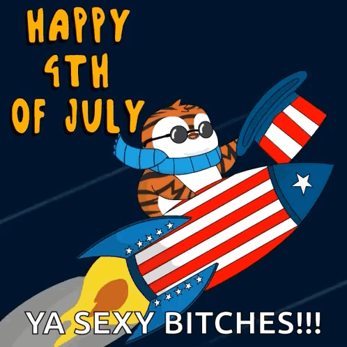 Happy 4th of July Tiger Flying on Rocket