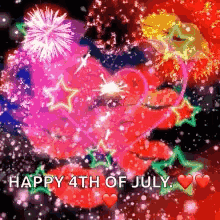 Happy 4th of July with Hearts and Fireworks