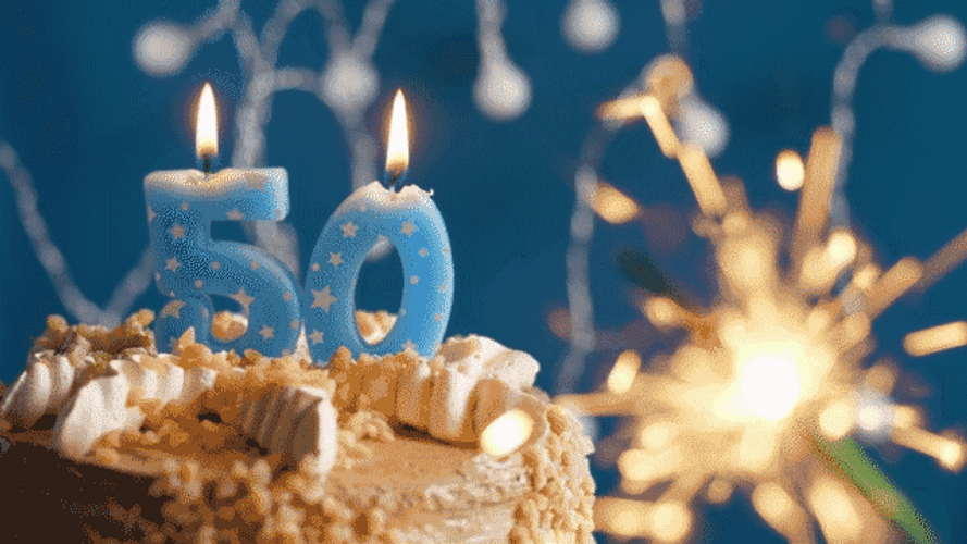 Happy 50th Birthday Cake Firework Candle GIF