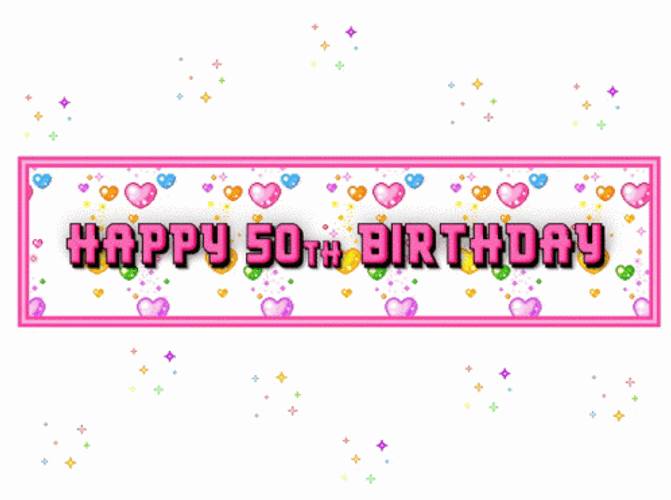 Happy 50th Birthday Cute Pixel Hearts GIF