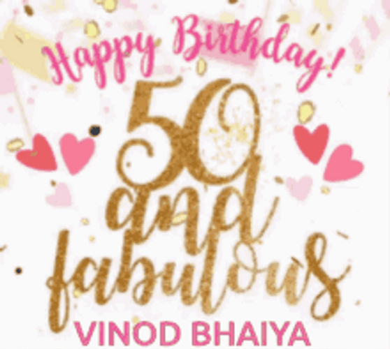 Happy 50th Birthday Fabulous Pink Love Hearts GIF