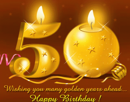 Happy 50th Birthday Golden Lighted Number Candles GIF