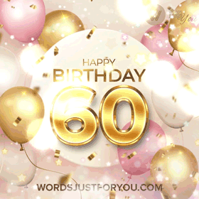 Happy 60th Birthday Shiny Balloons Graphic Art GIF