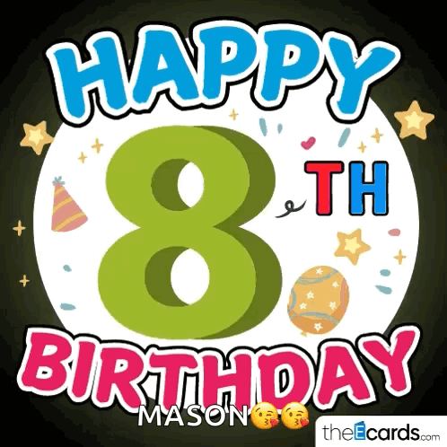 Happy 8th Birthday Mason Card Balloons Stars