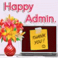 Happy Admin Day Laptop And Flowers In Vase GIF
