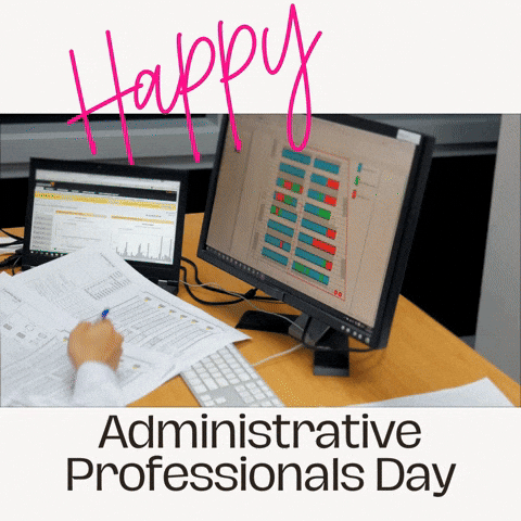 Happy Admin Day Person Pointing At Monitor GIF