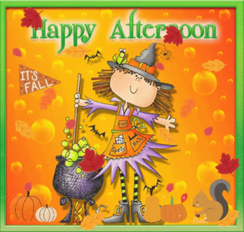 Happy Afternoon Witch Holding Cauldron
