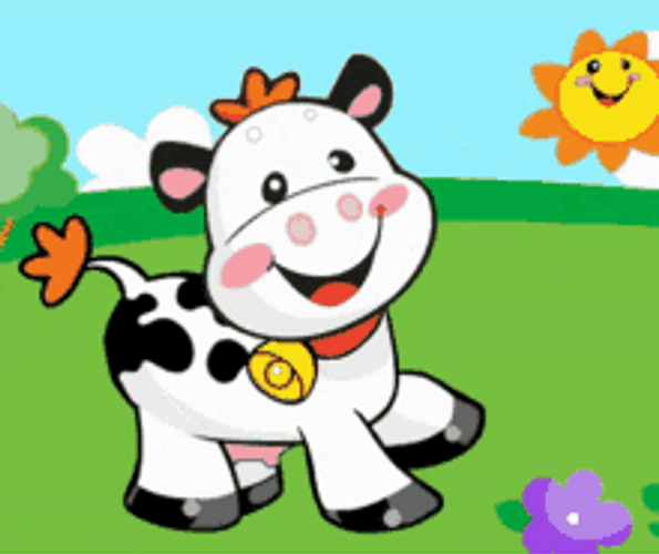 Happy And Dancing Cow With Smiling Sun GIF