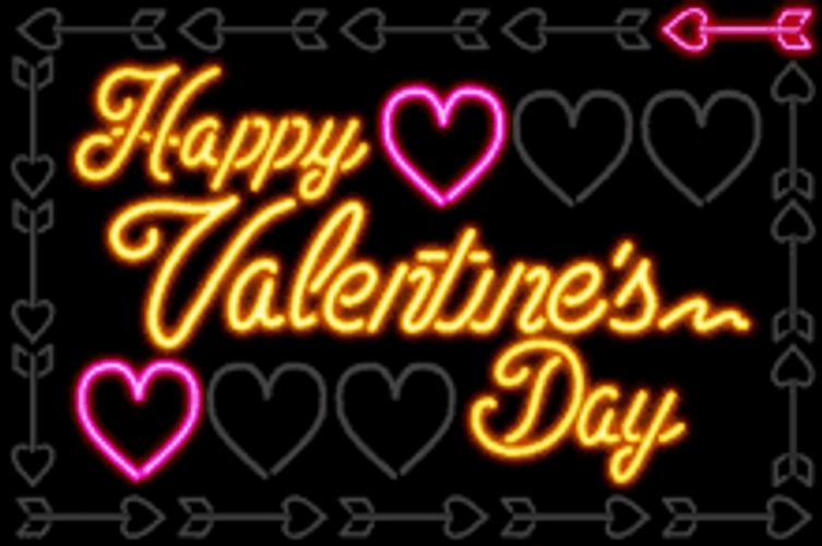 Happy Animated Valentines Day Neon Hearts Arrows GIF 