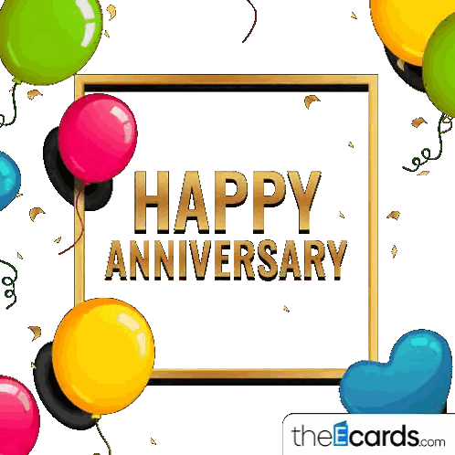 Happy Anniversary Card with Balloons and Confetti