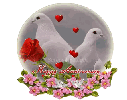 Happy Anniversary Card with Doves and Flowers
