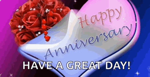 Happy Anniversary Card With Heart And Roses GIF