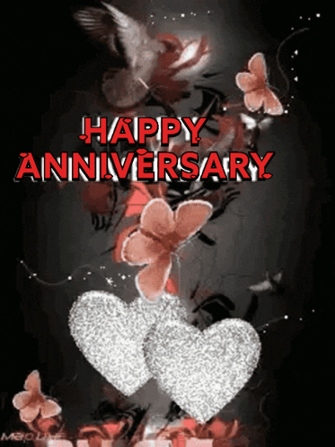 Happy Anniversary Card With Hearts And Butterflies GIF