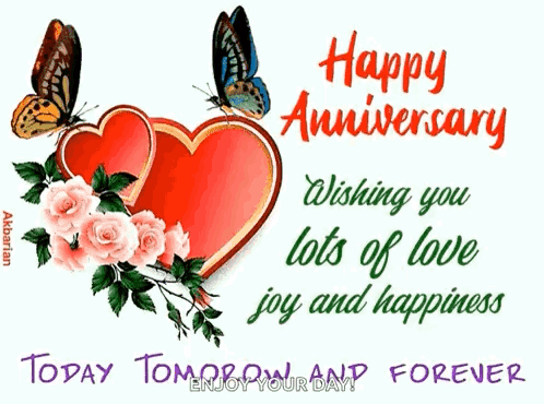 Happy Anniversary Card with Hearts Roses and Butterflies