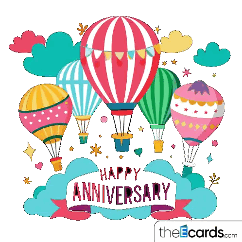 Happy Anniversary Card With Hot Air Balloons