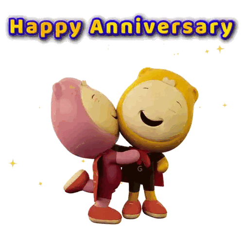 Happy Anniversary Card With Hugging Characters