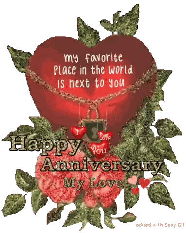 Happy Anniversary Card With Red Heart and Roses