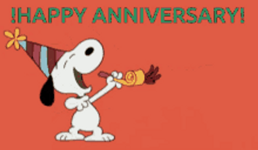 Happy Anniversary Funny Party Blow Snoopy GIF 