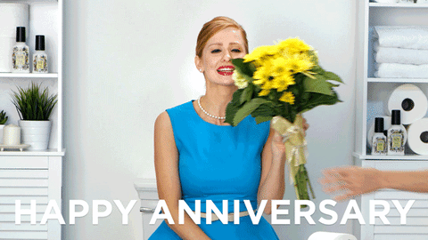 Happy Anniversary Funny Smell Flowers Reject GIF